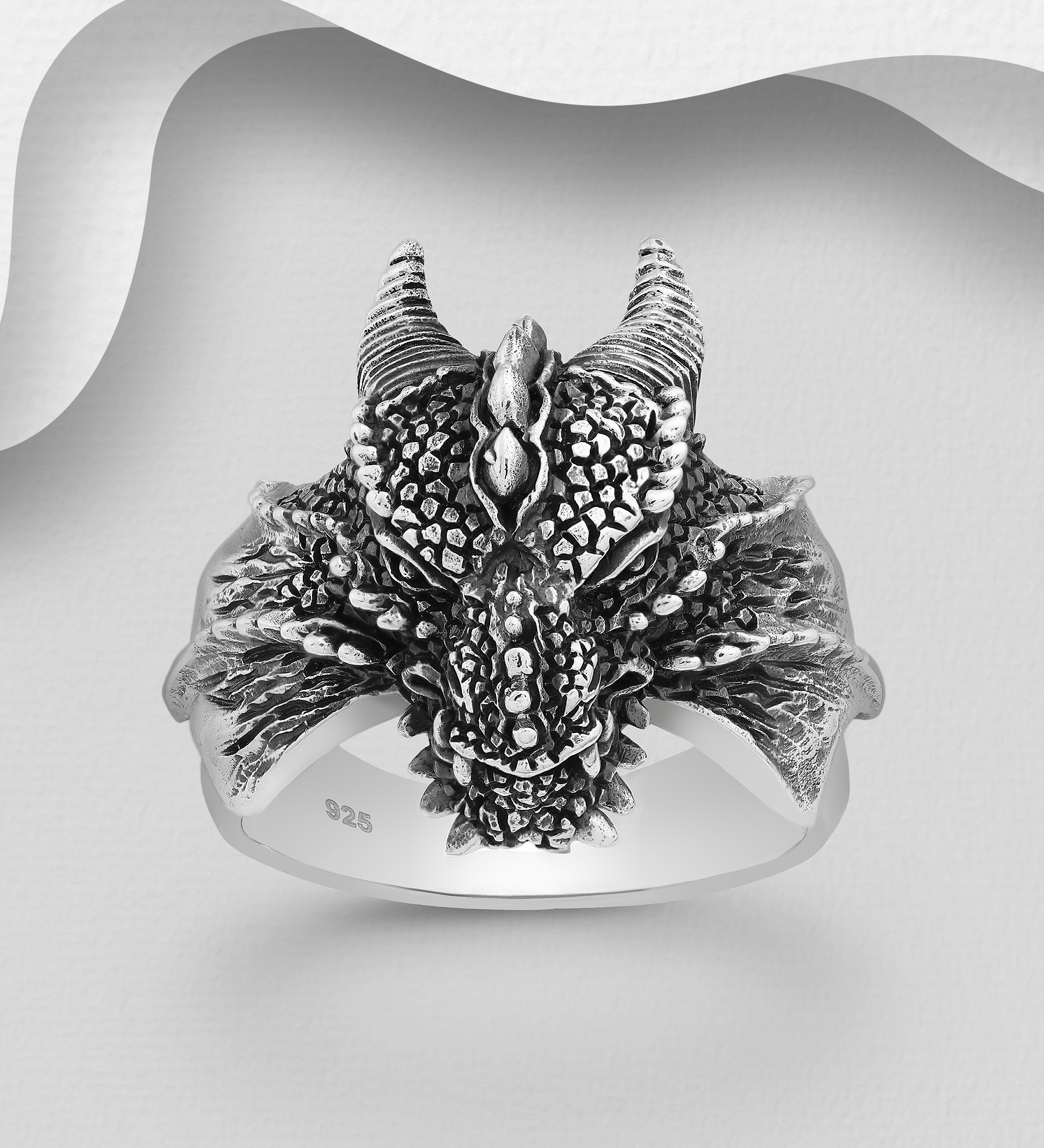 Wholesale 925 Sterling Silver Oxidized Dragon Ring - SKU #1563-777