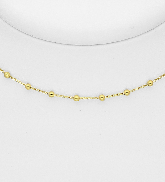 Wholesale 925 Sterling Silver 1 mm Choker, 2.5 mm Ball, Plated with 1 Micron 14K or 18K Yellow Gold - SKU #1535-1049