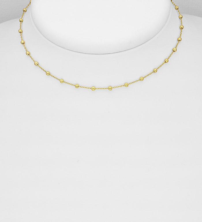 Wholesale 925 Sterling Silver 1 mm Choker, 2.5 mm Ball, Plated with 1 Micron 14K or 18K Yellow Gold - SKU #1535-1049
