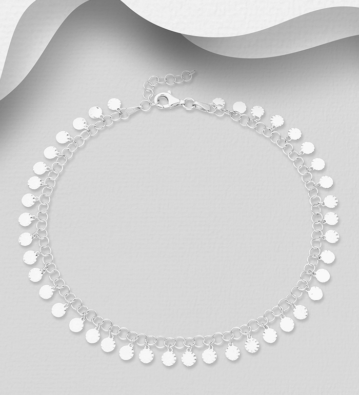 Italian Delight - Wholesale 925 Sterling Silver Anklet, 9 mm Wide, Made in Italy. - SKU #1562-374
