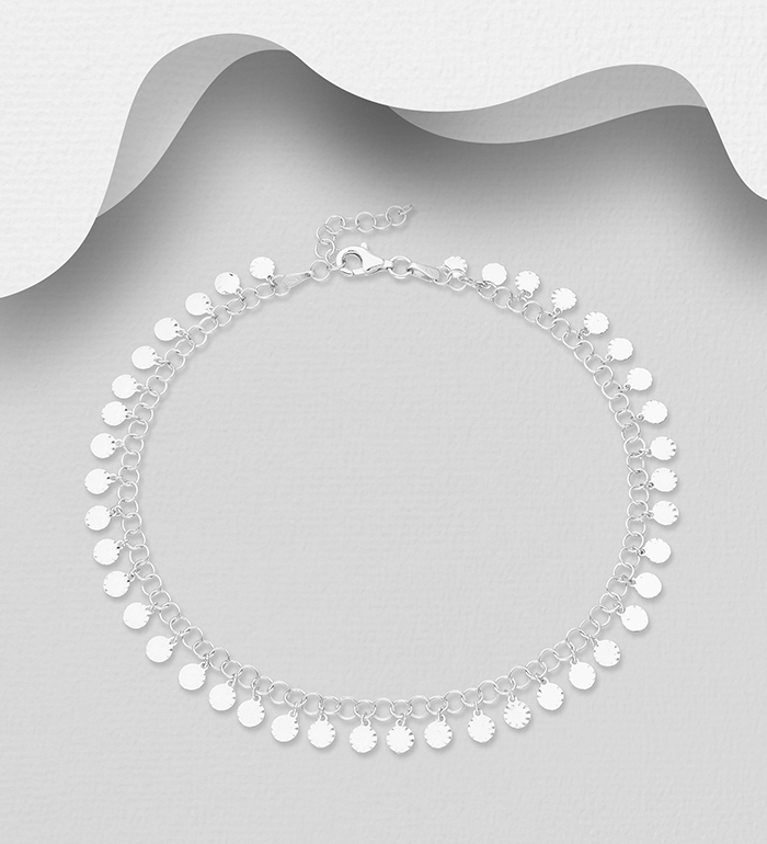 Italian Delight - Wholesale 925 Sterling Silver Anklet, 9 mm Wide, Made in Italy. - SKU #1562-374
