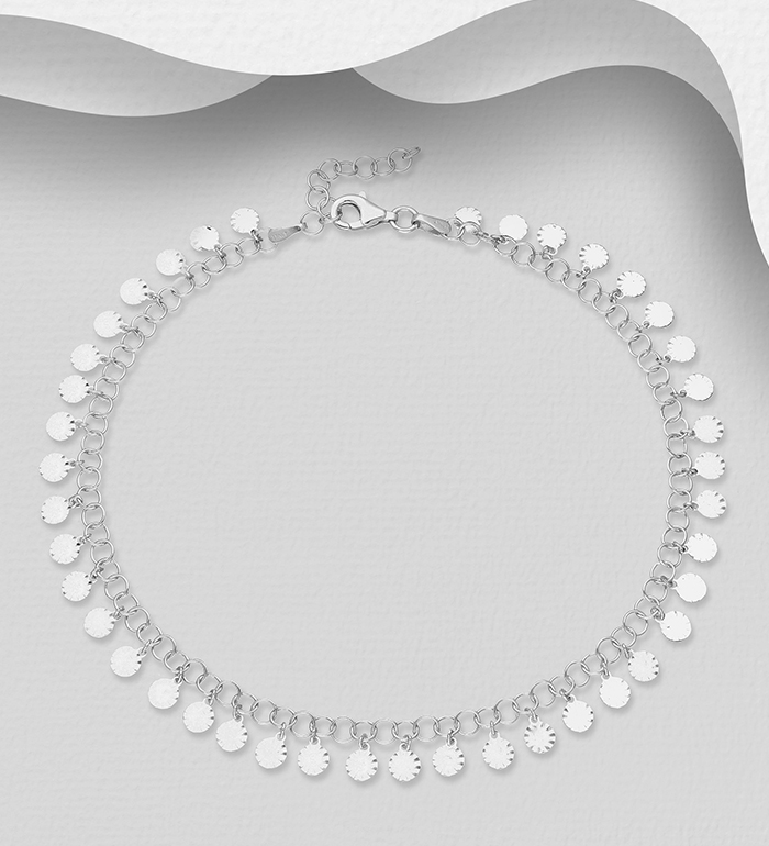 Italian Delight - Wholesale 925 Sterling Silver Anklet, 9 mm Wide, Made in Italy. - SKU #1562-374A