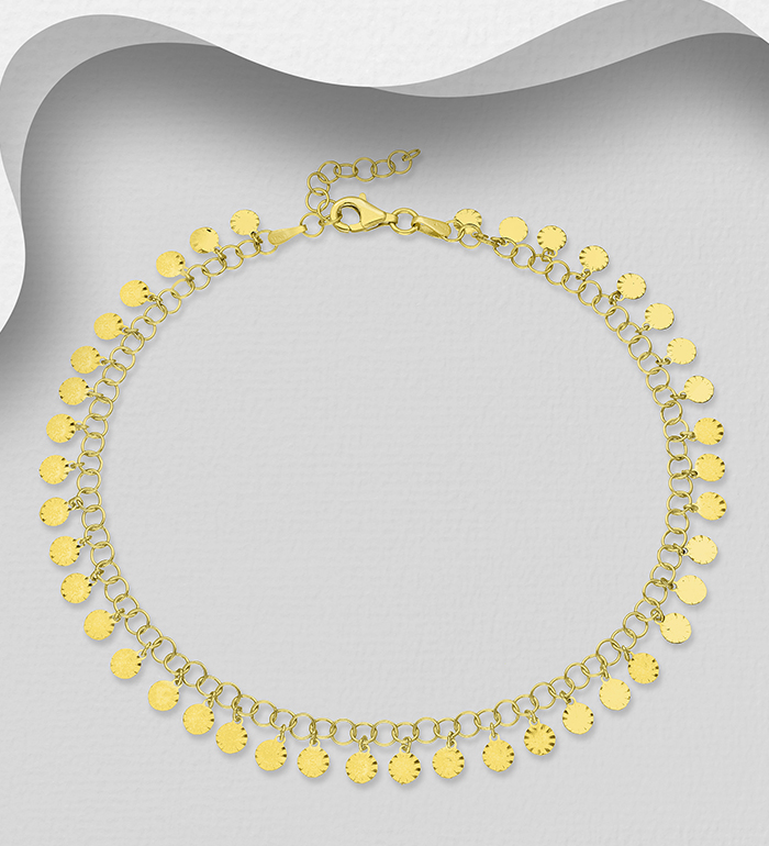 Italian Delight - Wholesale 925 Sterling Silver Anklet, Plated with 0.5 Micron 18K Yellow Gold, 9 mm Wide, Made in Italy. - SKU #1535-1041