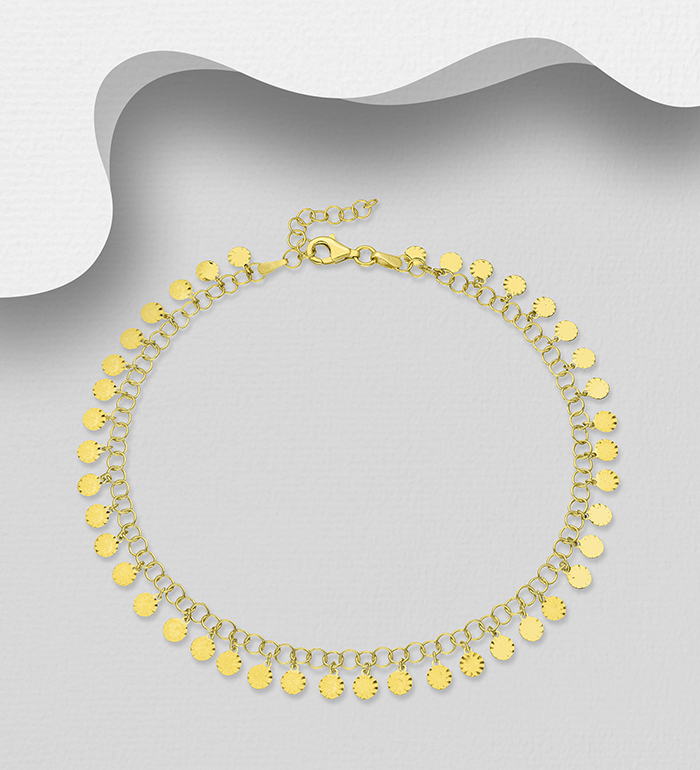 Italian Delight - Wholesale 925 Sterling Silver Anklet, Plated with 0.5 Micron 18K Yellow Gold, 9 mm Wide, Made in Italy. - SKU #1535-1041