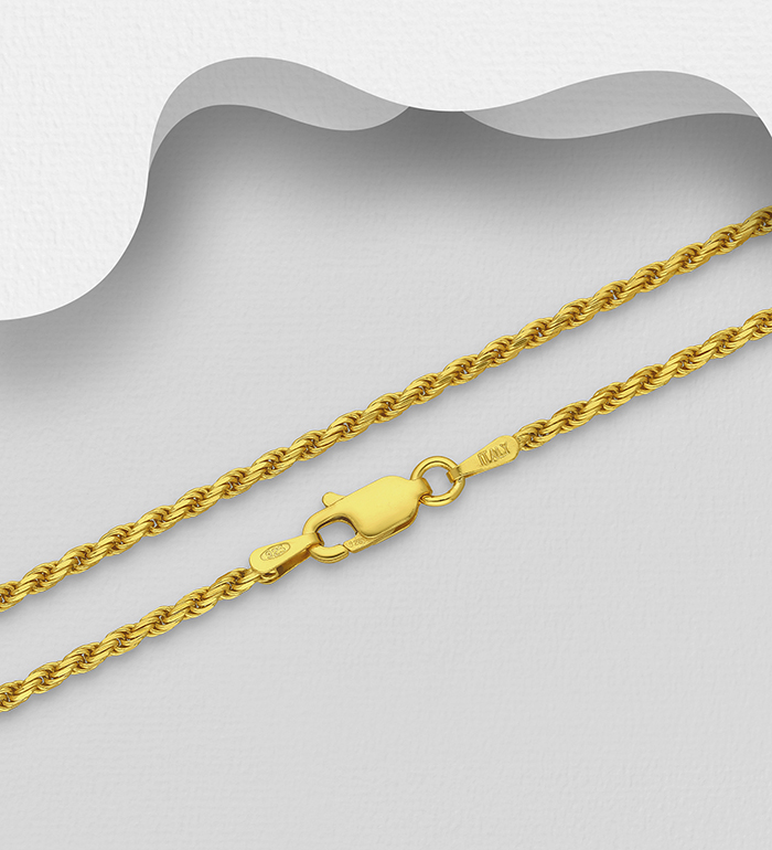 Italian Delight - Wholesale 925 Sterling Silver Rope Chain, Plated with 0.5 Micron 18K Yellow Gold, 1.8 mm Wide, Made in Italy. - SKU #1535-1059