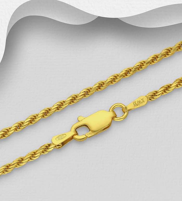 Italian Delight - Wholesale 925 Sterling Silver Rope Chain, Plated with 0.5 Micron 18K Yellow Gold, 1.8 mm Wide, Made in Italy. - SKU #1535-1059