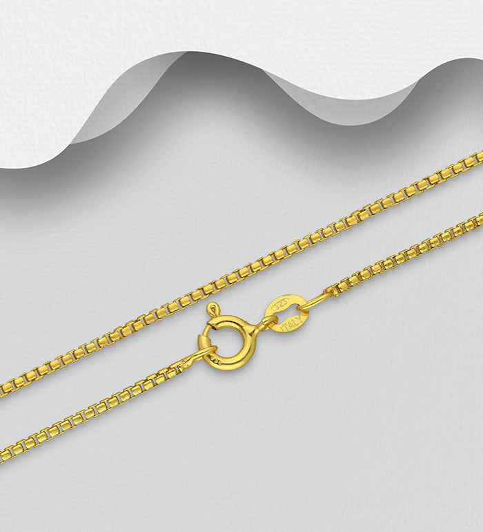 Italian Delight - Wholesale 925 Sterling Silver Box Chain, Plated with 0.5 Micron 18K Yellow Gold, 1.4 mm Wide, Made in Italy. - SKU #1535-1061