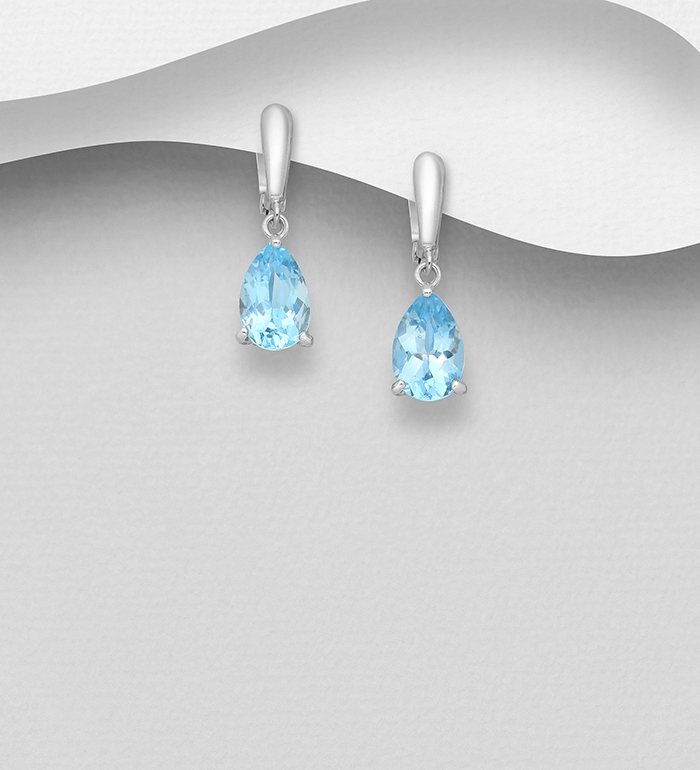 La Preciada - Wholesale 925 Sterling Silver Omega Lock Earrings, Decorated with Sky-Blue Topaz - SKU #1181-3781