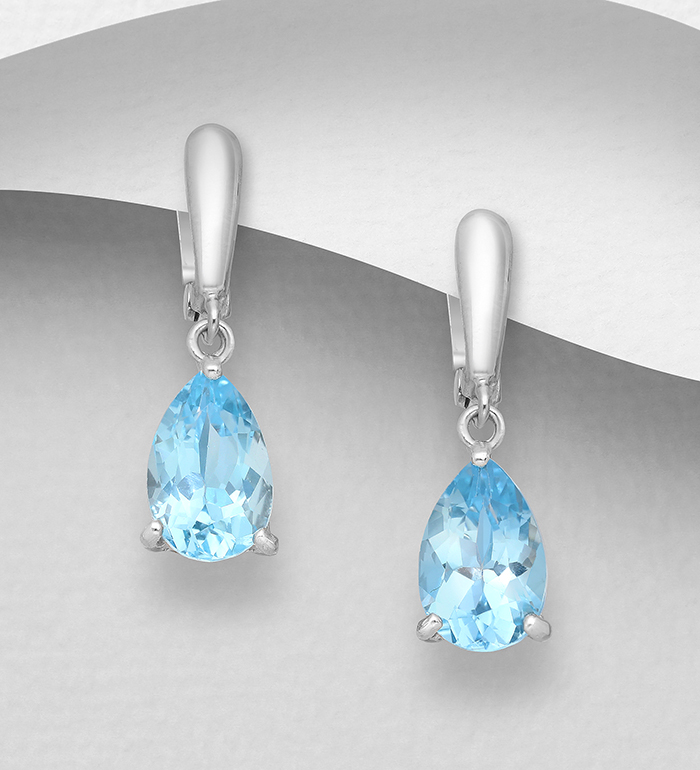 La Preciada - Wholesale 925 Sterling Silver Omega Lock Earrings, Decorated with Sky-Blue Topaz - SKU #1181-3781