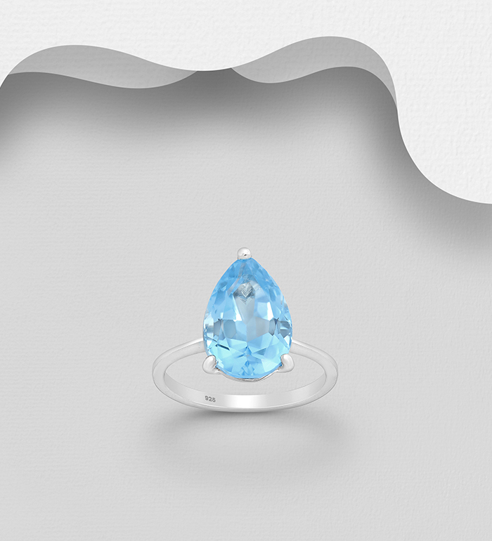 La Preciada - Wholesale 925 Sterling Silver Solitaire Ring, Decorated with Sky-Blue Topaz - SKU #1181-3782