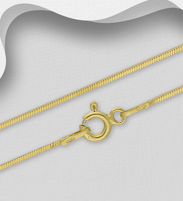 Italian Delight - Wholesale 925 Sterling Silver Snake Chain, Plated with 0.5 Micron 18K Yellow Gold, 0.8 mm Wide, Made in Italy. - SKU #1535-1067