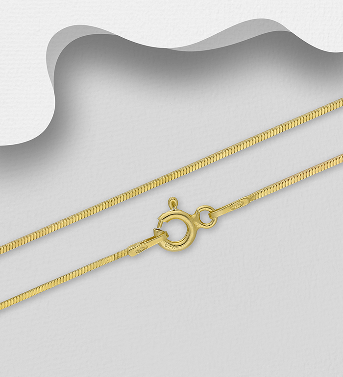 Italian Delight - Wholesale 925 Sterling Silver Snake Chain, Plated with 0.5 Micron 18K Yellow Gold, 0.8 mm Wide, Made in Italy. - SKU #1535-1067