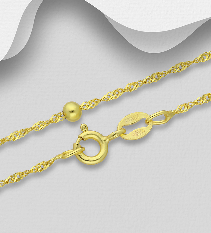 Italian Delight - Wholesale 925 Sterling Silver 1.3 mm Rope Chain, 3 mm Ball, Plated with 0.5 Micron 18K Yellow Gold, Made in Italy. - SKU #1535-1074