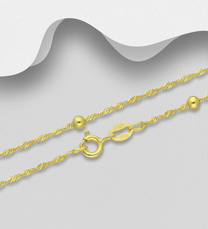 Italian Delight - Wholesale 925 Sterling Silver 1.3 mm Rope Chain, 3 mm Ball, Plated with 0.5 Micron 18K Yellow Gold, Made in Italy. - SKU #1535-1074