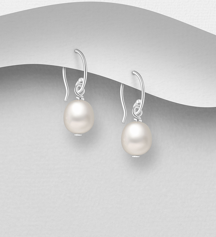 Wholesale 925 Sterling Silver Hook Earrings, Decorated with Freshwater Pearls - SKU #382-5532