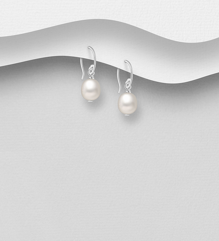 Wholesale 925 Sterling Silver Hook Earrings, Decorated with Freshwater Pearls - SKU #382-5532