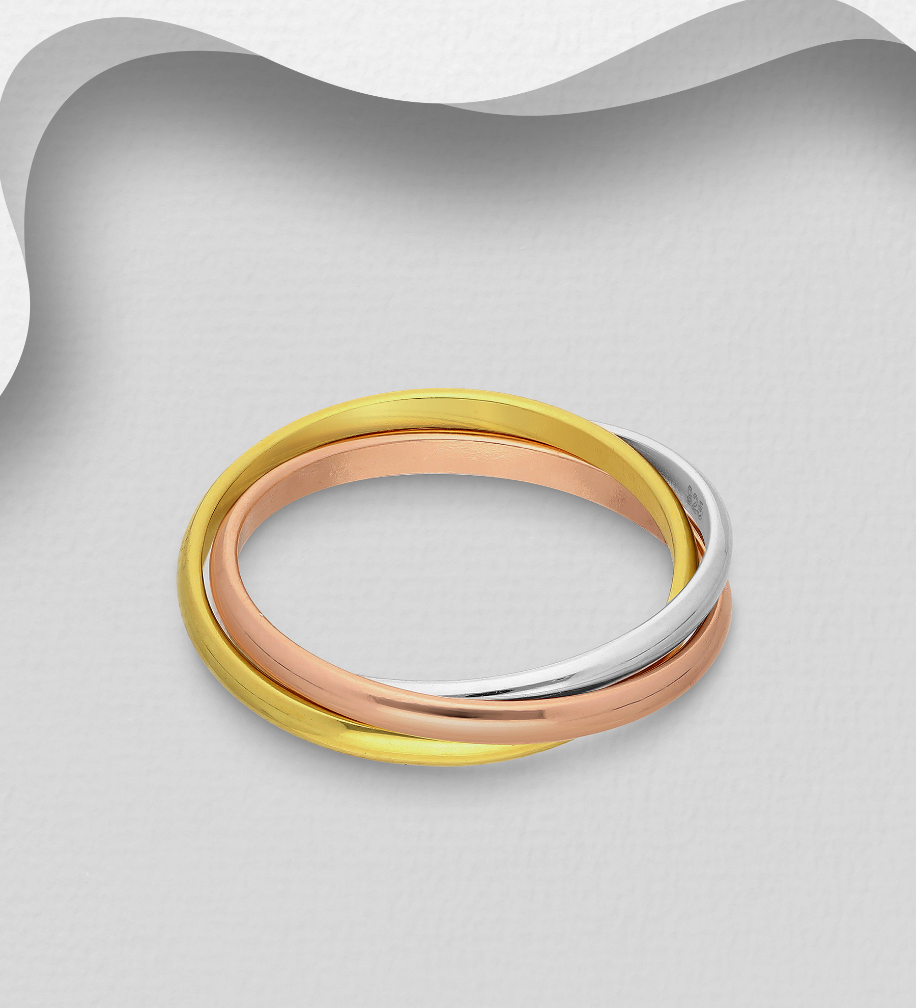 Wholesale 925 Sterling Silver Interlock Ring, Plated with 1 Micron 14K or 18K Yellow Gold and Pink Gold - SKU #1535-1087