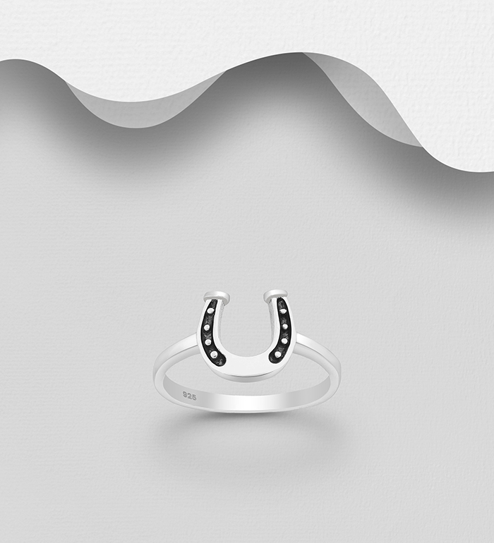 Wholesale 925 Sterling Silver Oxidized Horseshoe Ring - SKU #706-31762