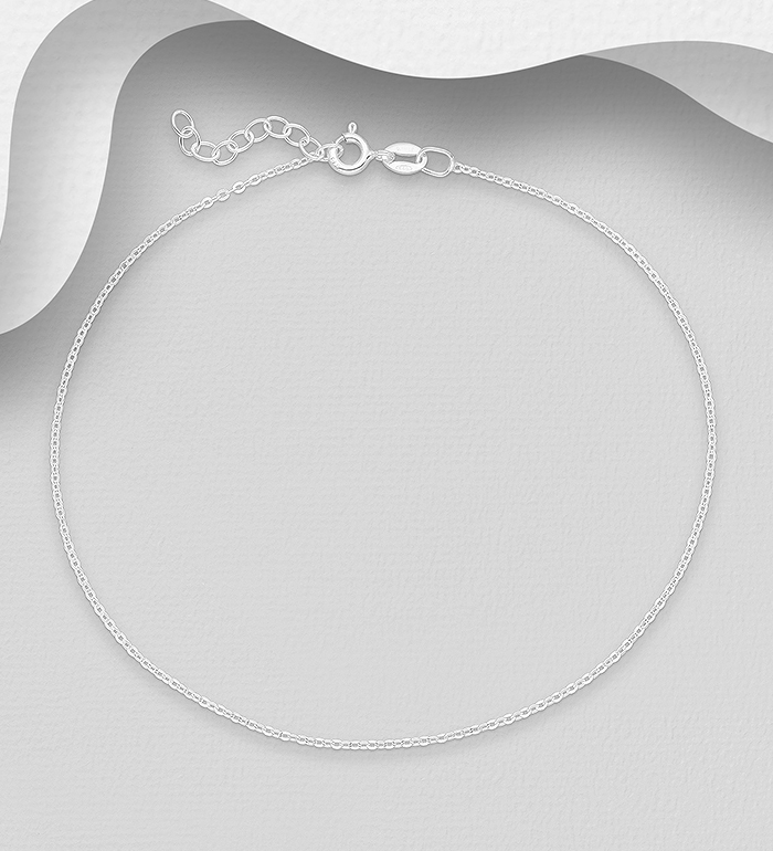 Italian Delight - Wholesale 925 Sterling Silver Cable Anklet, 1.3 mm Wide. Made in Italy. - SKU #90-282A