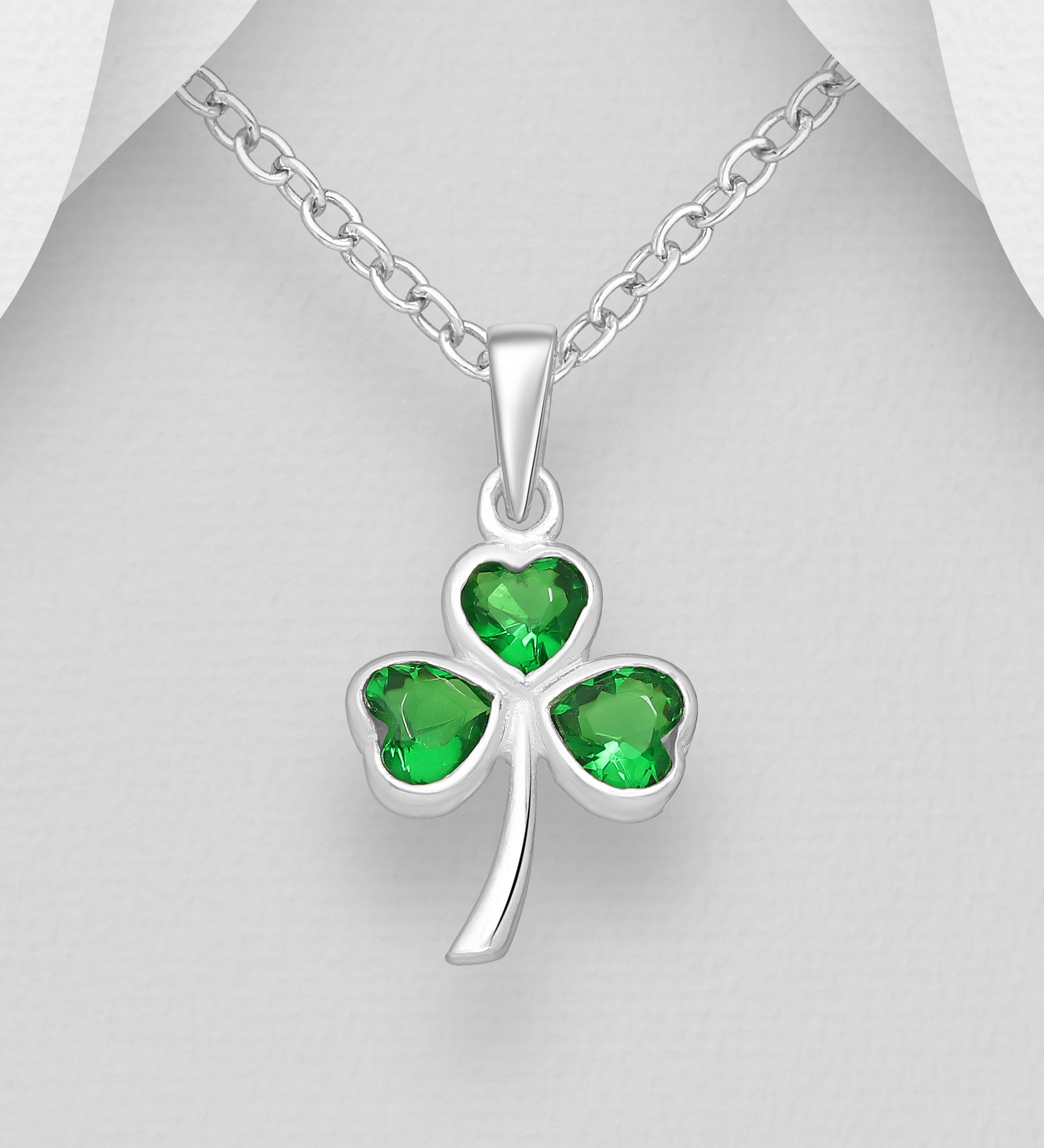 Wholesale 925 Sterling Silver Shamrock Pendant, Decorated with CZ Simulated Diamonds - SKU #701-24461