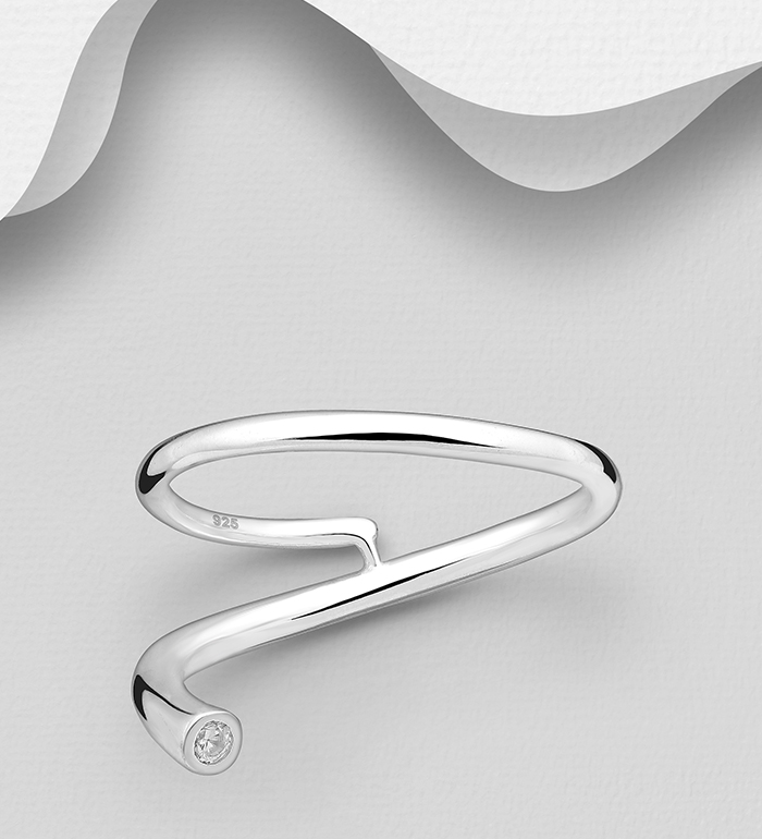 Wholesale 925 Sterling Silver Adjustable Ring, Decorated with CZ Simulated Diamonds - SKU #1063-2934