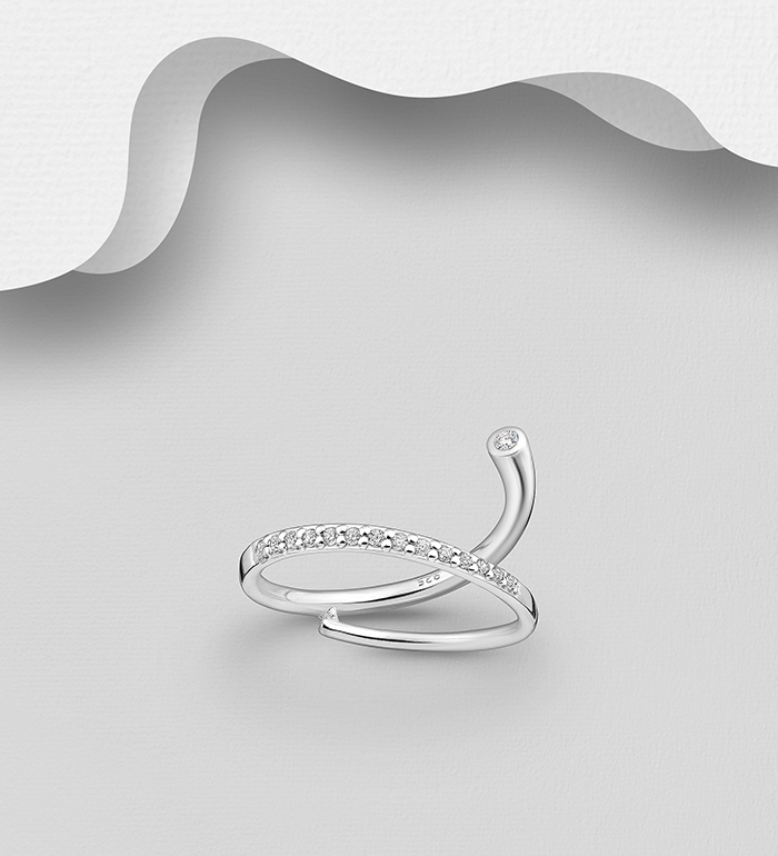 Wholesale 925 Sterling Silver Adjustable Ring, Decorated with CZ Simulated Diamonds - SKU #1063-2935