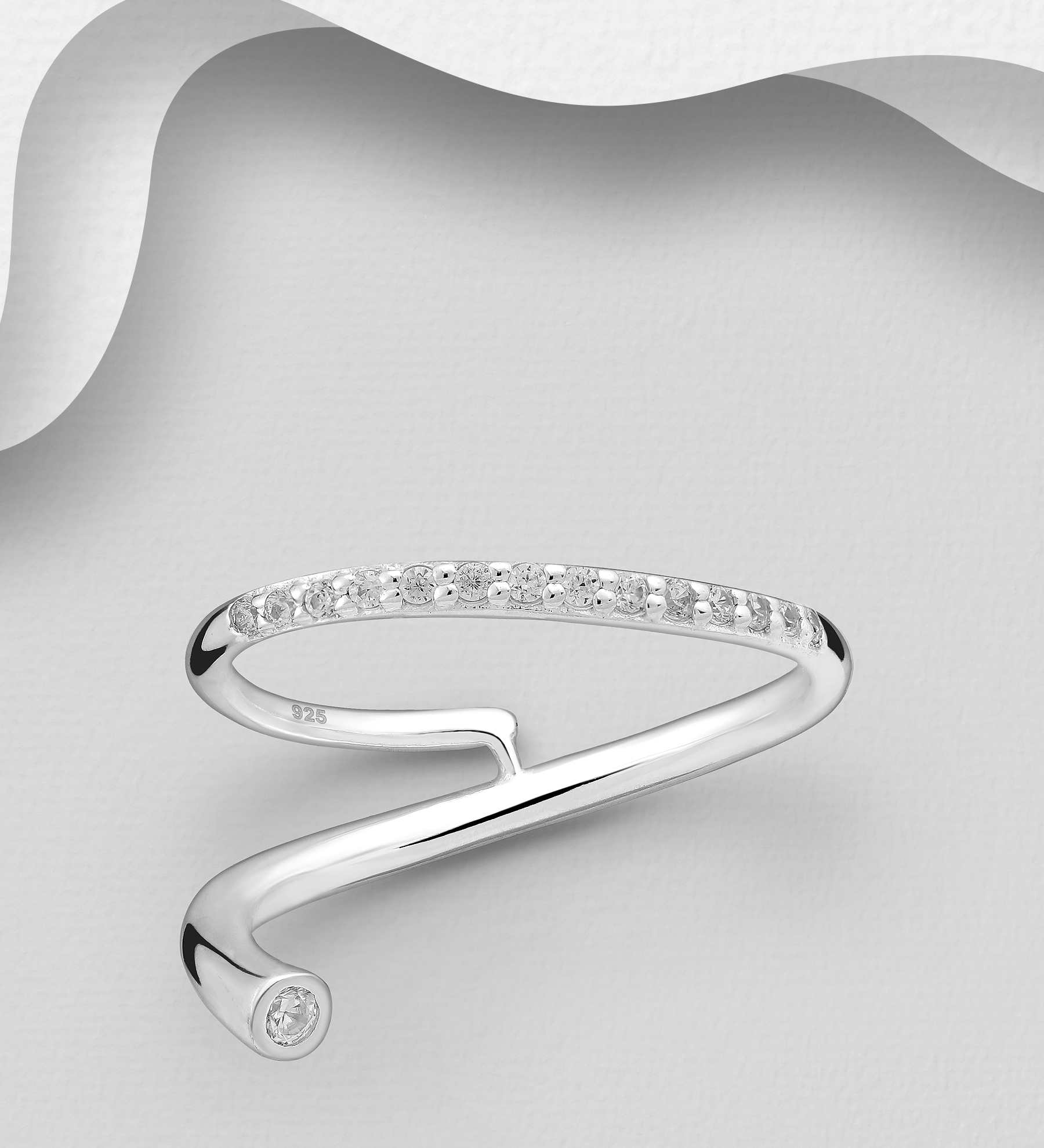 Wholesale 925 Sterling Silver Adjustable Ring, Decorated with CZ Simulated Diamonds - SKU #1063-2935