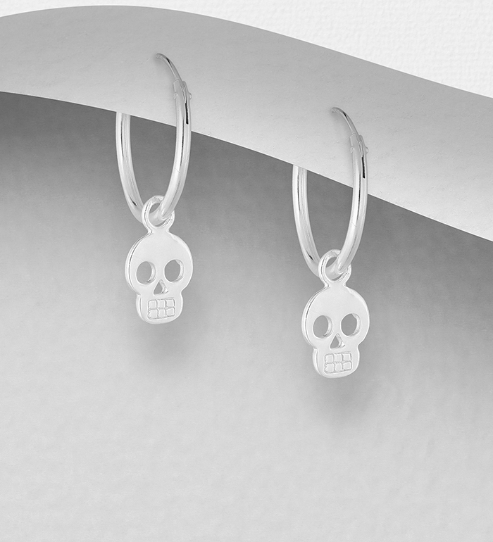 Wholesale 925 Sterling Silver Skull Hoop Earrings - SKU #768-543