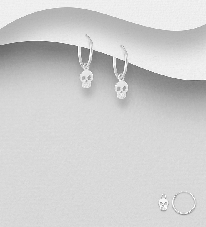 Wholesale 925 Sterling Silver Skull Hoop Earrings - SKU #768-543