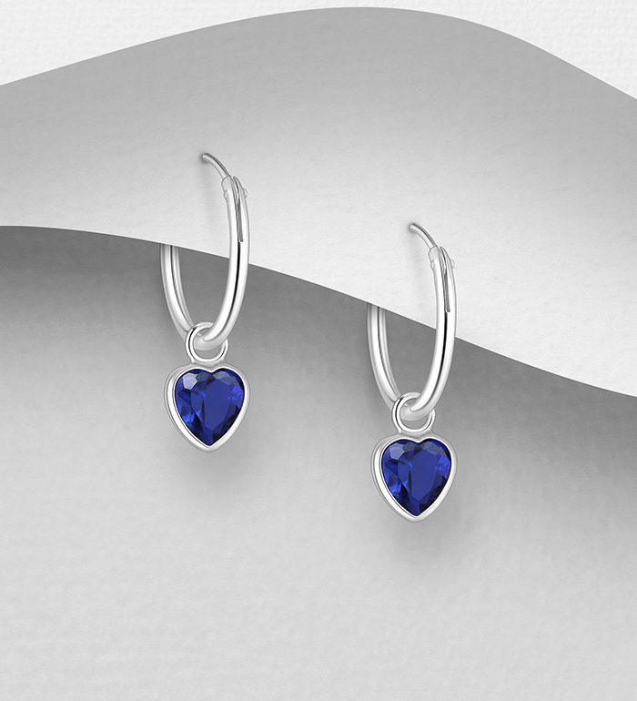 Wholesale 925 Sterling Silver Hoop Earrings, Decorated with CZ Simulated Diamonds - SKU #1068-1794