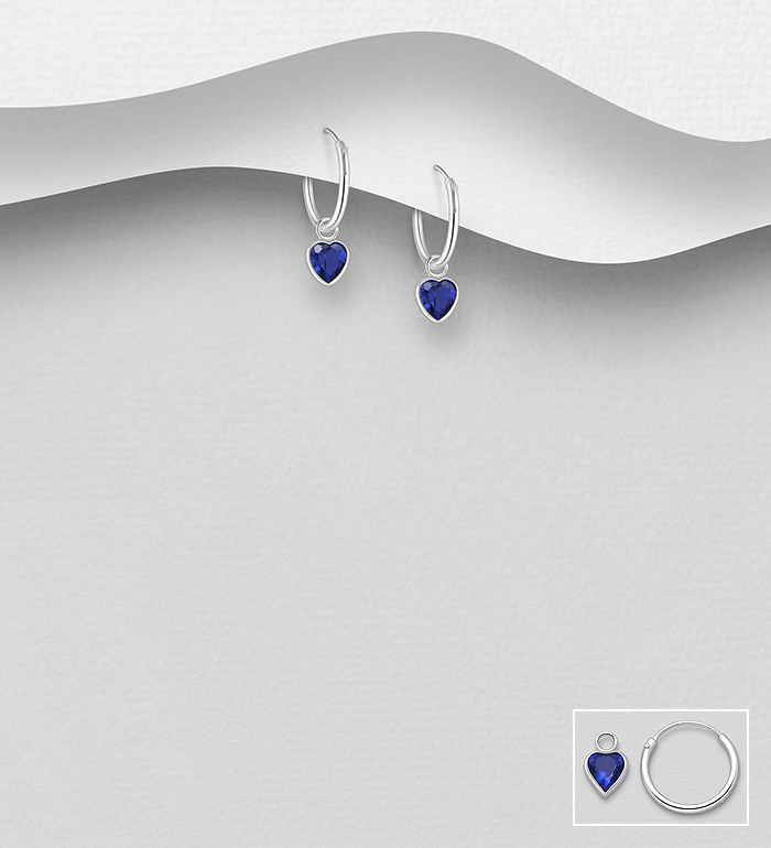 Wholesale 925 Sterling Silver Hoop Earrings, Decorated with CZ Simulated Diamonds - SKU #1068-1794