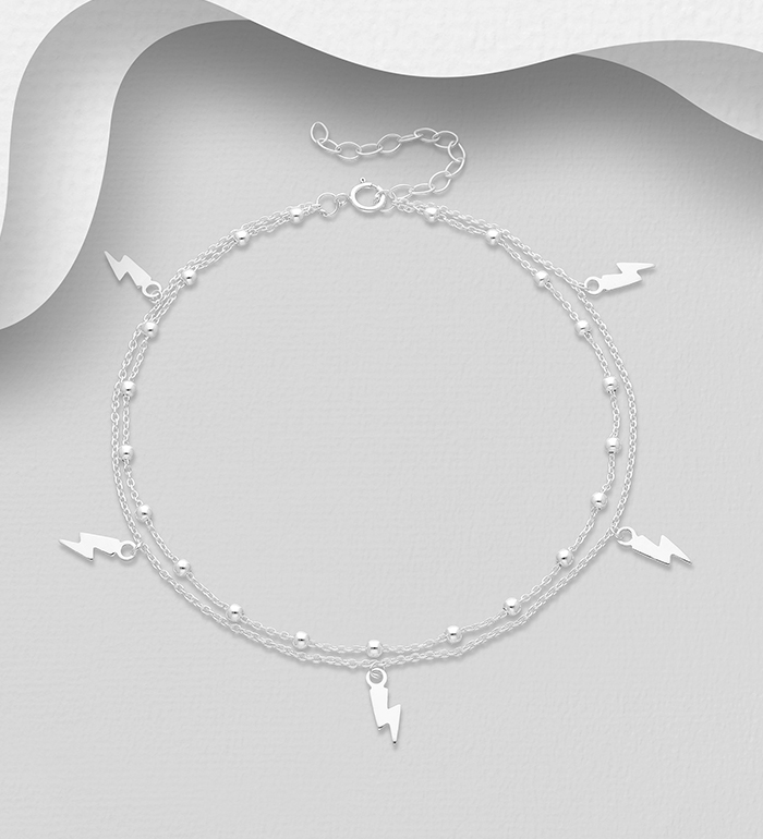 Wholesale 925 Sterling Silver Ball and Lighting Anklet - SKU #1562-384