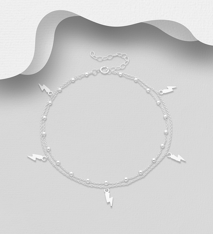 Wholesale 925 Sterling Silver Ball and Lighting Anklet - SKU #1562-384
