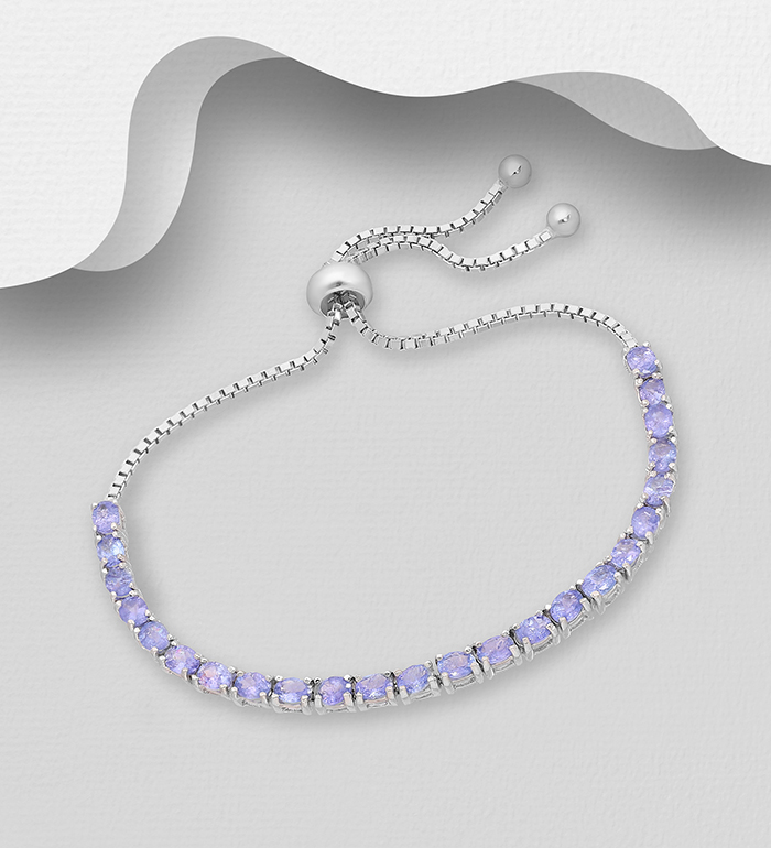 La Preciada - Wholesale 925 Sterling Silver Adjustable Bracelet, Decorated with Tanzanite - SKU #1181-3927