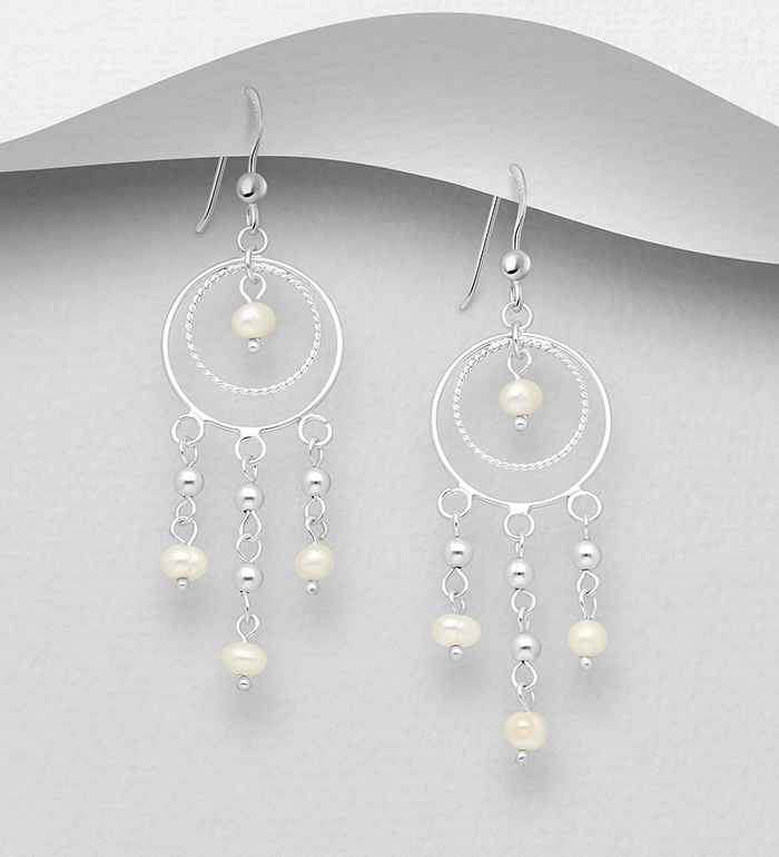 Wholesale 925 Sterling Silver Hook Earrings, Beaded with Freshwater Pearls - SKU #382-5607
