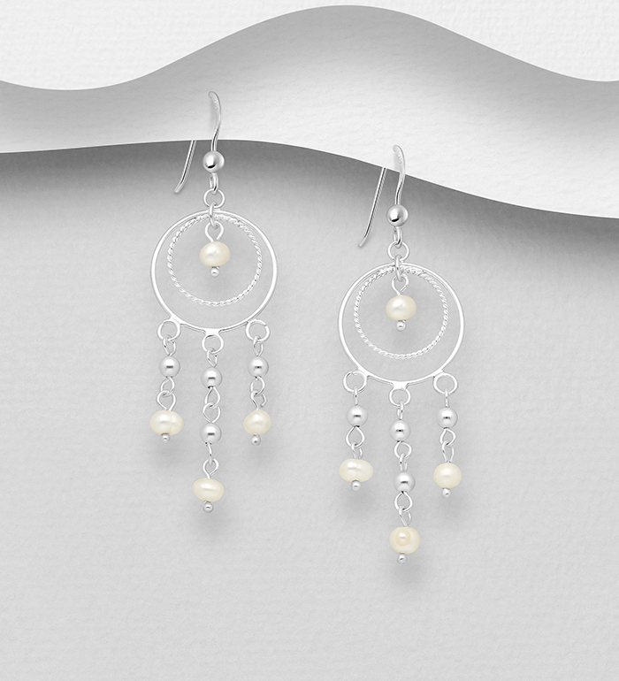 Wholesale 925 Sterling Silver Hook Earrings, Beaded with Freshwater Pearls - SKU #382-5607