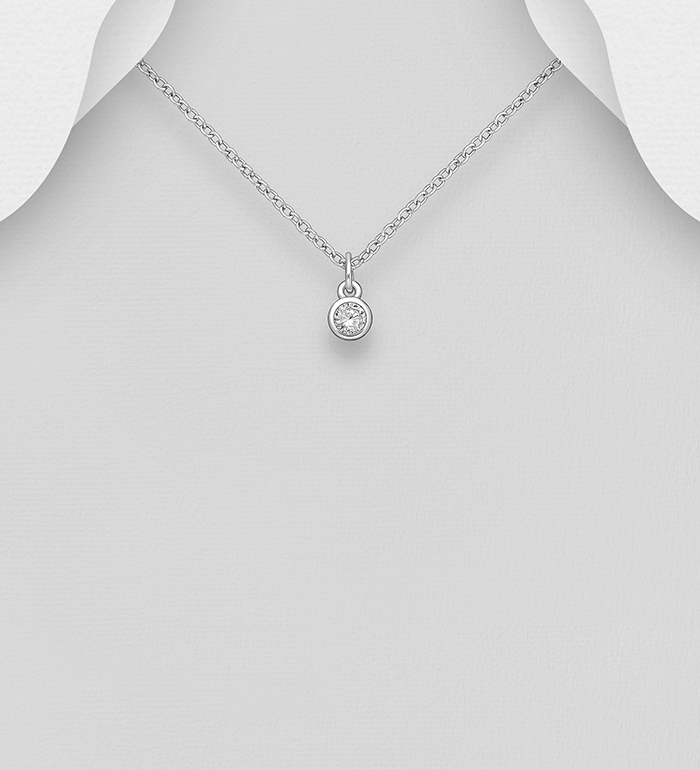 1063-2992 - Wholesale 925 Sterling Silver Solitaire Birthstone Pendant, Decorated with CZ Simulated Diamonds
