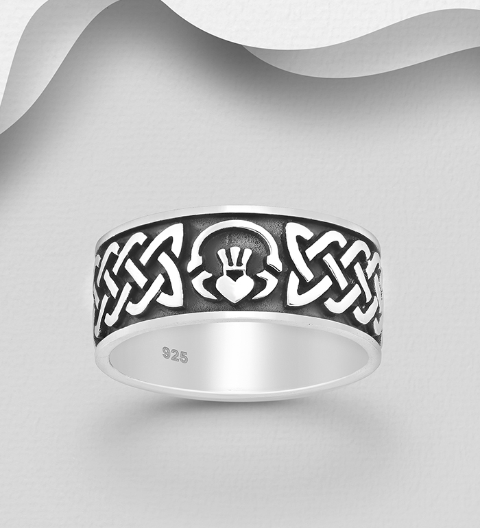 Wholesale 925 Sterling Silver Oxidized Celtic and Claddagh Ring - SKU #767-1339