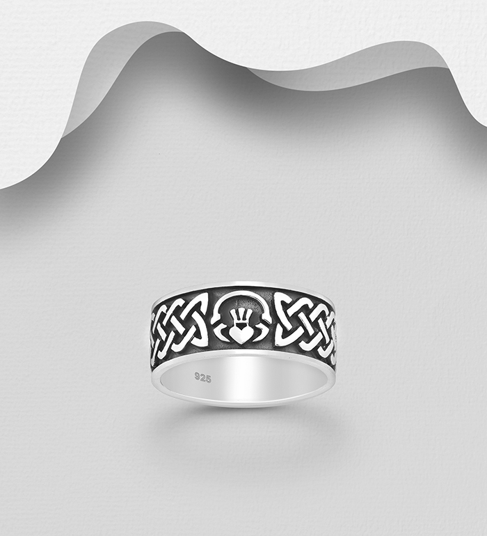 Wholesale 925 Sterling Silver Oxidized Celtic and Claddagh Ring - SKU #767-1339