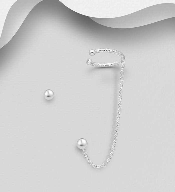 Wholesale 925 Sterling Silver Ball Ear Cuff and Push-Back Earrings - SKU #706-32091