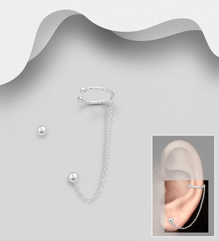 Wholesale 925 Sterling Silver Ball Ear Cuff and Push-Back Earrings - SKU #706-32091