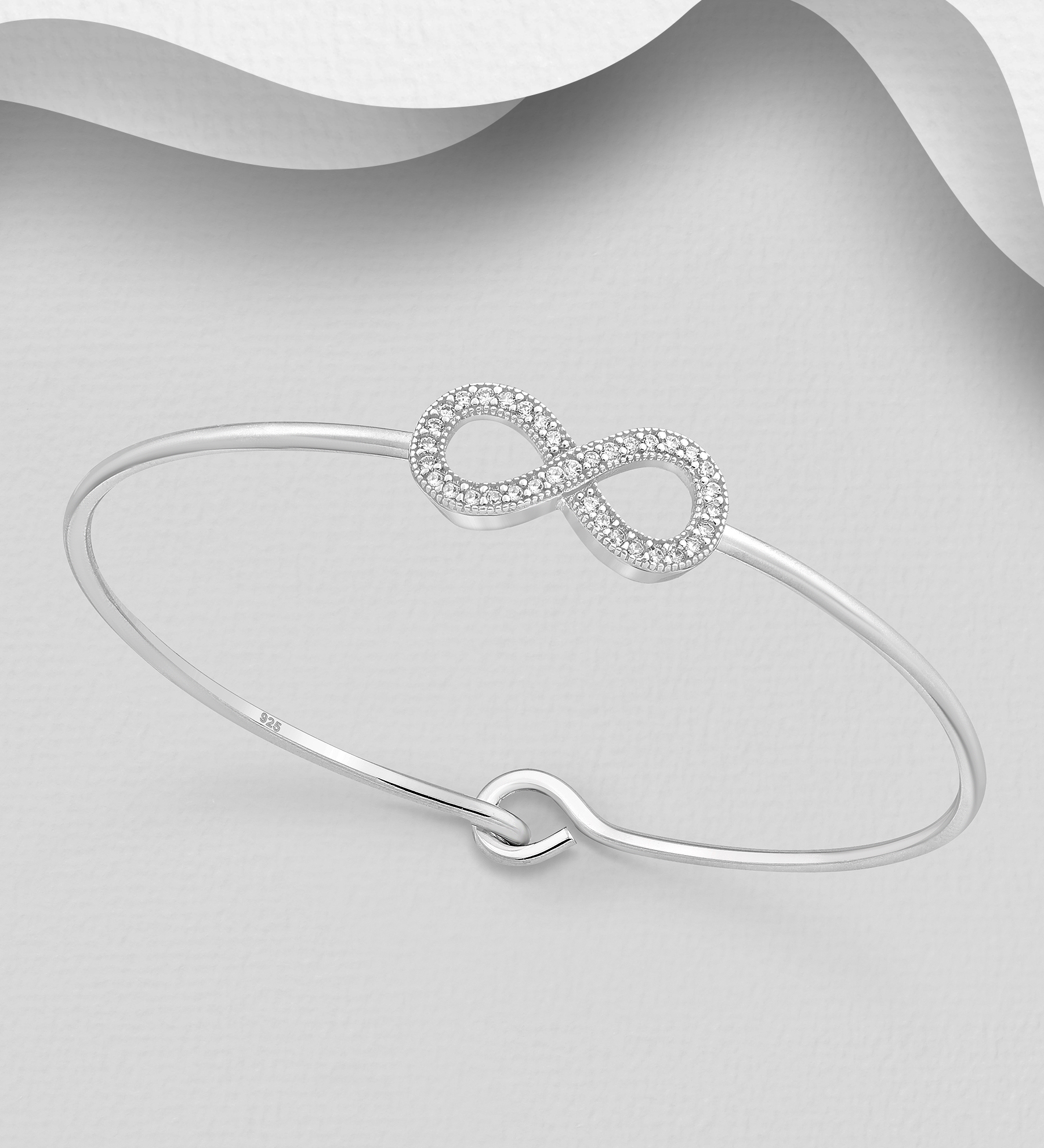 Wholesale 925 Sterling Silver Infinity Bangle, Decorated with CZ Simulated Diamonds - SKU #701-24680