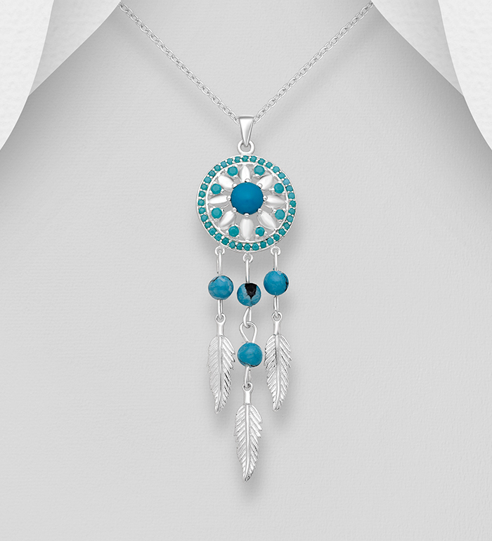 Wholesale 925 Sterling Silver Dream Catcher Pendant, Decorated with Resin - SKU #781-5048