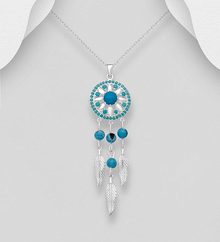 Wholesale 925 Sterling Silver Dream Catcher Pendant, Decorated with Resin - SKU #781-5048