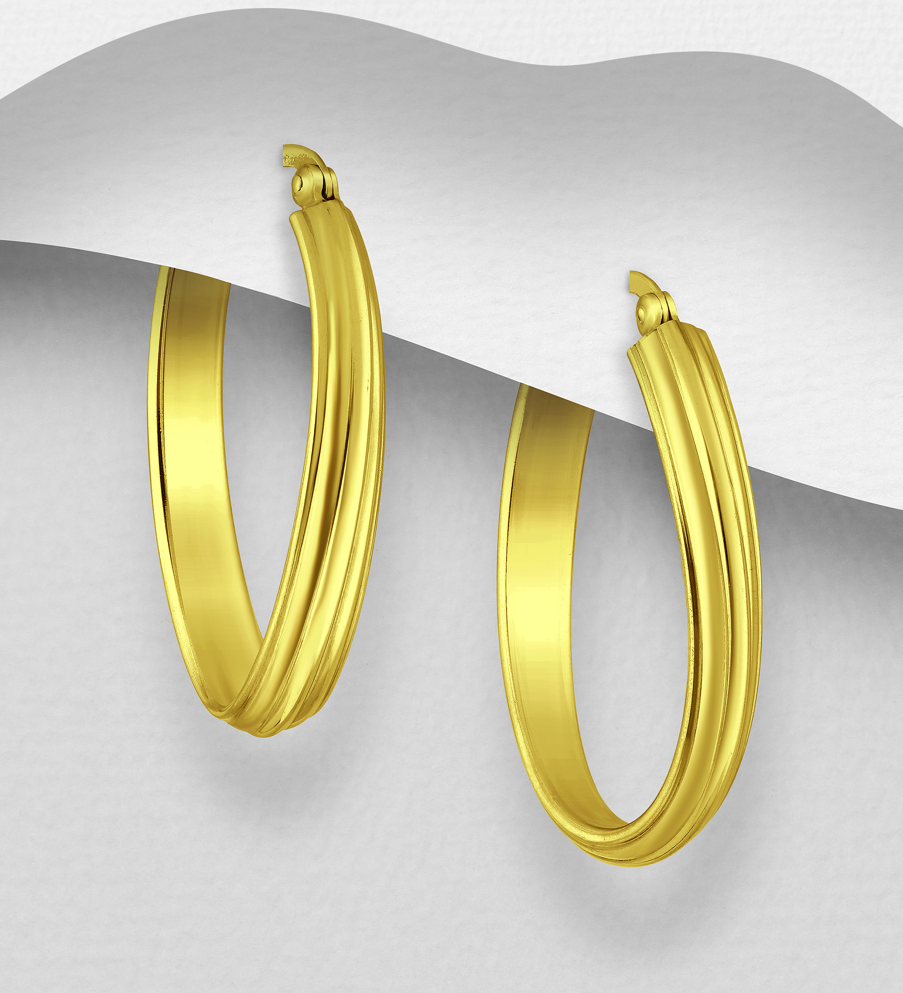 Wholesale 925 Sterling Silver Hoop Earrings, Plated with 1 Micron 14K or 18K Yellow Gold - SKU #1535-1206