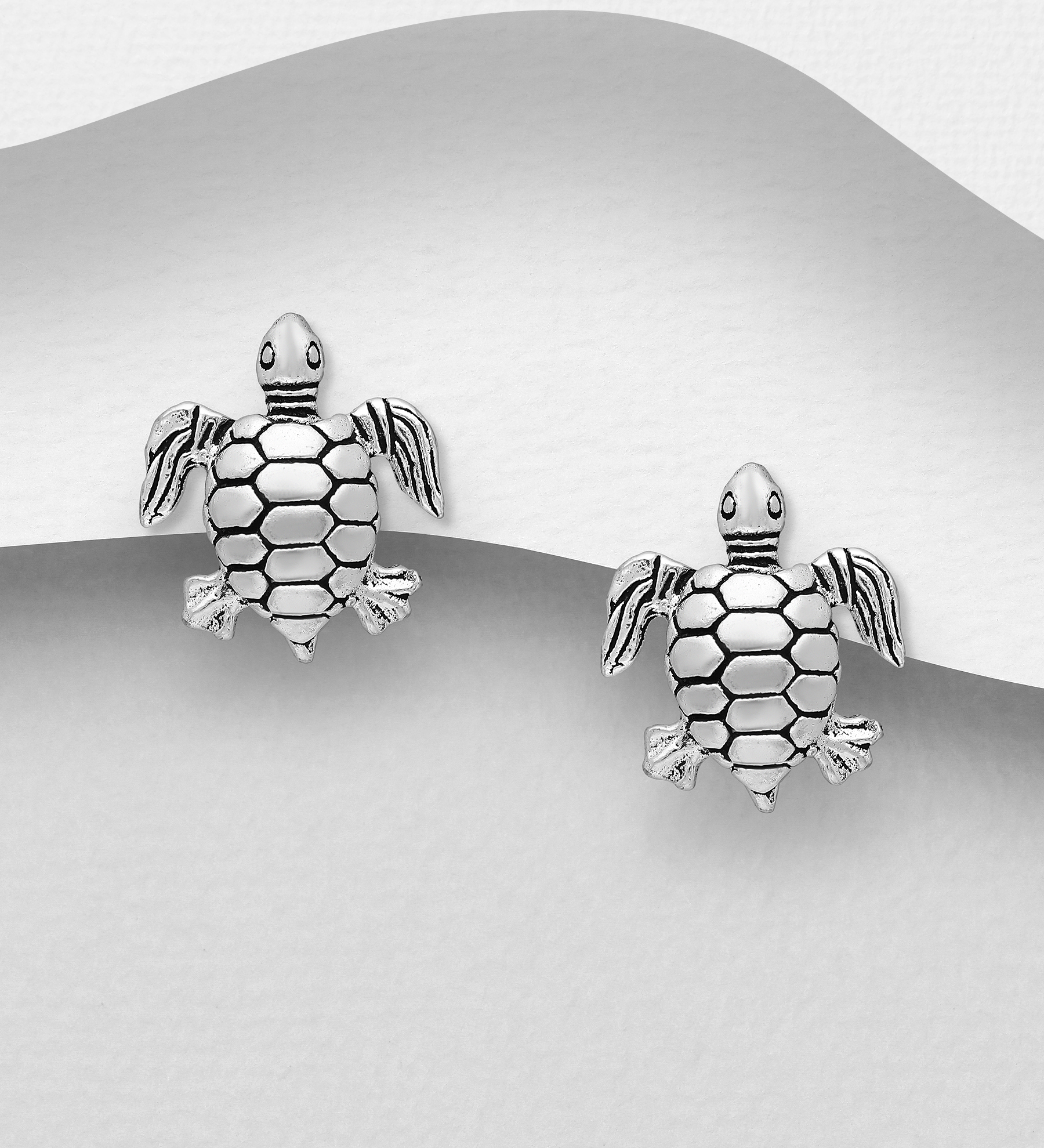 Wholesale 925 Sterling Silver Oxidized Turtle Push-Back Earrings - SKU #706-32276