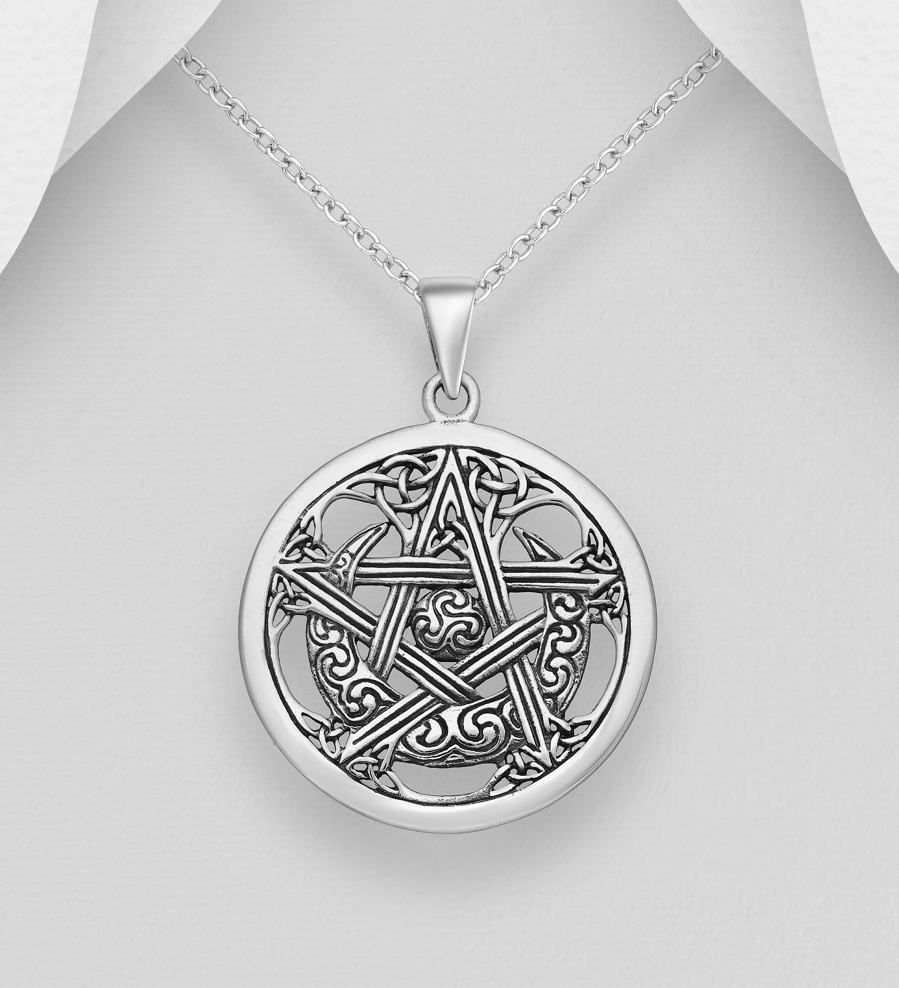 Wholesale 925 Sterling Silver Oxidized Celtic, Moon and Star Pendant - SKU #767-1347