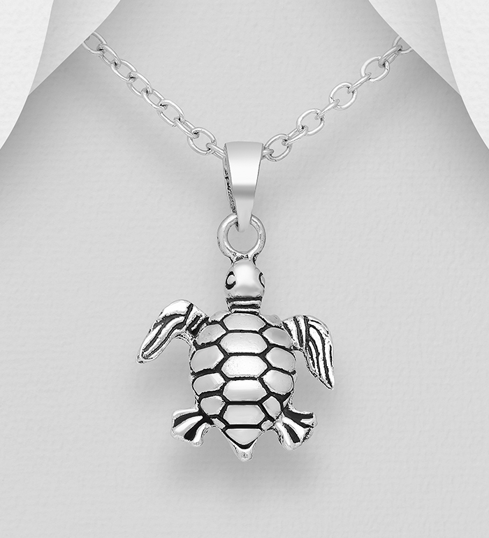 Wholesale 925 Sterling Silver Oxidized Turtle Pendant - SKU #706-32284