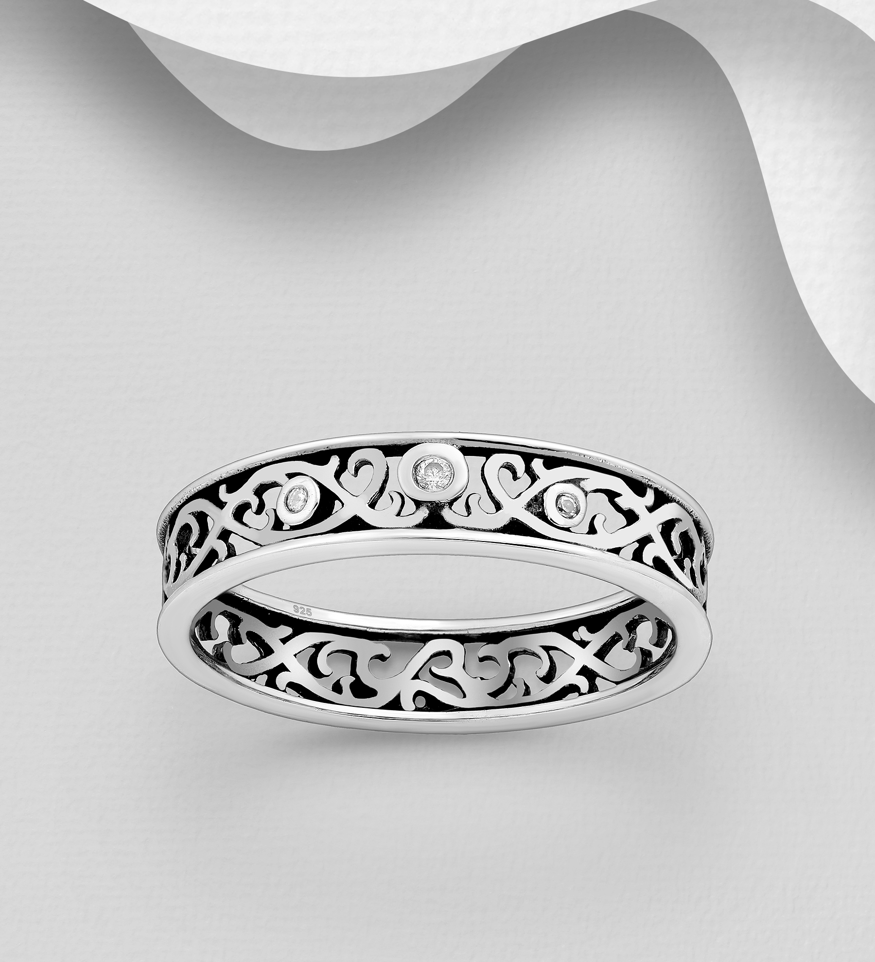 Wholesale 925 Sterling Silver Oxidized Swirl Band Ring, 5 mm Wide. - SKU #1063-2998