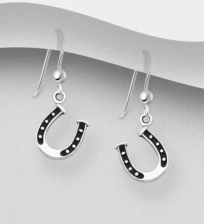 Wholesale 925 Sterling Silver Oxidized Horseshoe Hook Earrings - SKU #706-32343